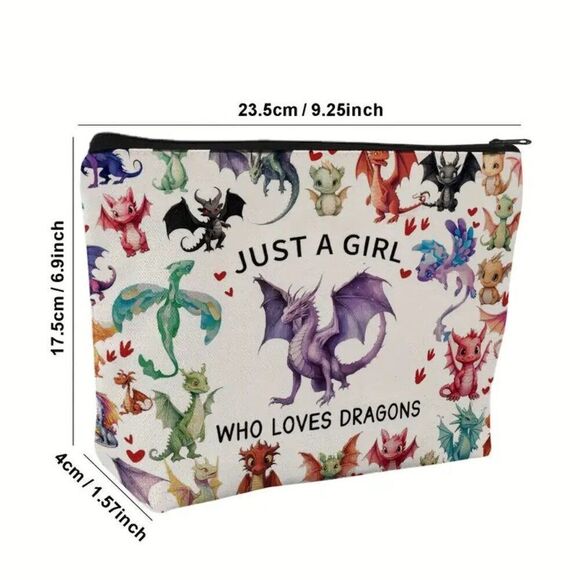 Just a Girl Who Loves Dragons, Zipper Closure, Travel-Friendly Cosmetic Pouch - Picture 2 of 2